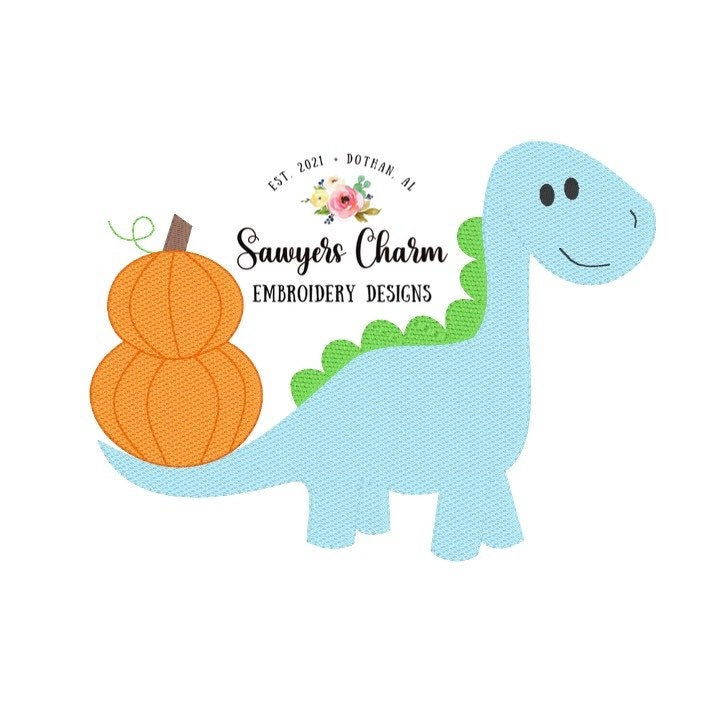 BUNDLE Stacked pumpkins dinosaur with and without bow, bean stitch applique & sketch stitch embroidery design file, dino, fall halloween