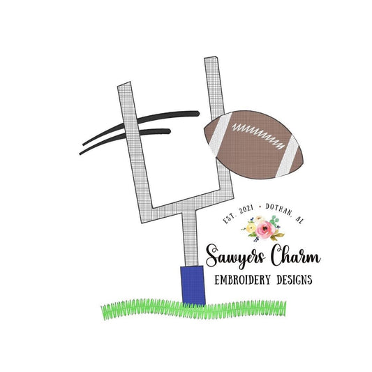 Sports football field goal bean stitch, machine applique design embroidery file, quick stitch, zig zag grass, college high school, mascot