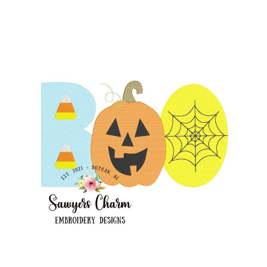 BUNDLE Halloween BOO jackolantern/candy corn/spiderweb with & without bow sketch stitch, machine embroidery design file, fall pumpkin