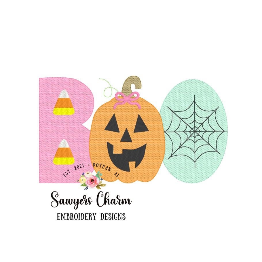 BUNDLE Halloween BOO jackolantern/candy corn/spiderweb with & without bow sketch stitch, machine embroidery design file, fall pumpkin