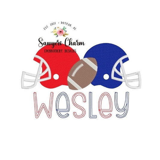 House Divided two helmets and football sketch stitch machine embroidery design file, sports, quick stitch, college high school, satin stitch