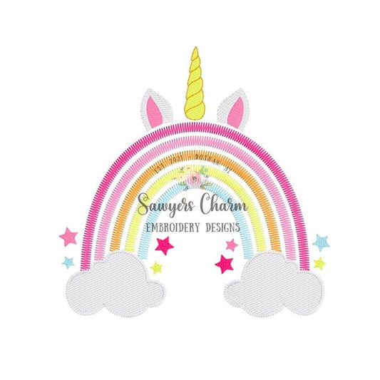 Unicorn rainbow zig zag sketch stitch machine embroidery design file, boho, clouds, stars, sparkles, quick stitch, bean stitch