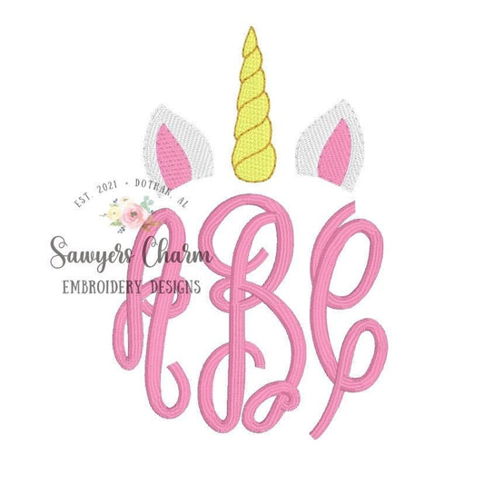 Unicorn mini monogram topper fill stitch, machine embroidery design file, boho, perfect for monograms, quick stitch, magical