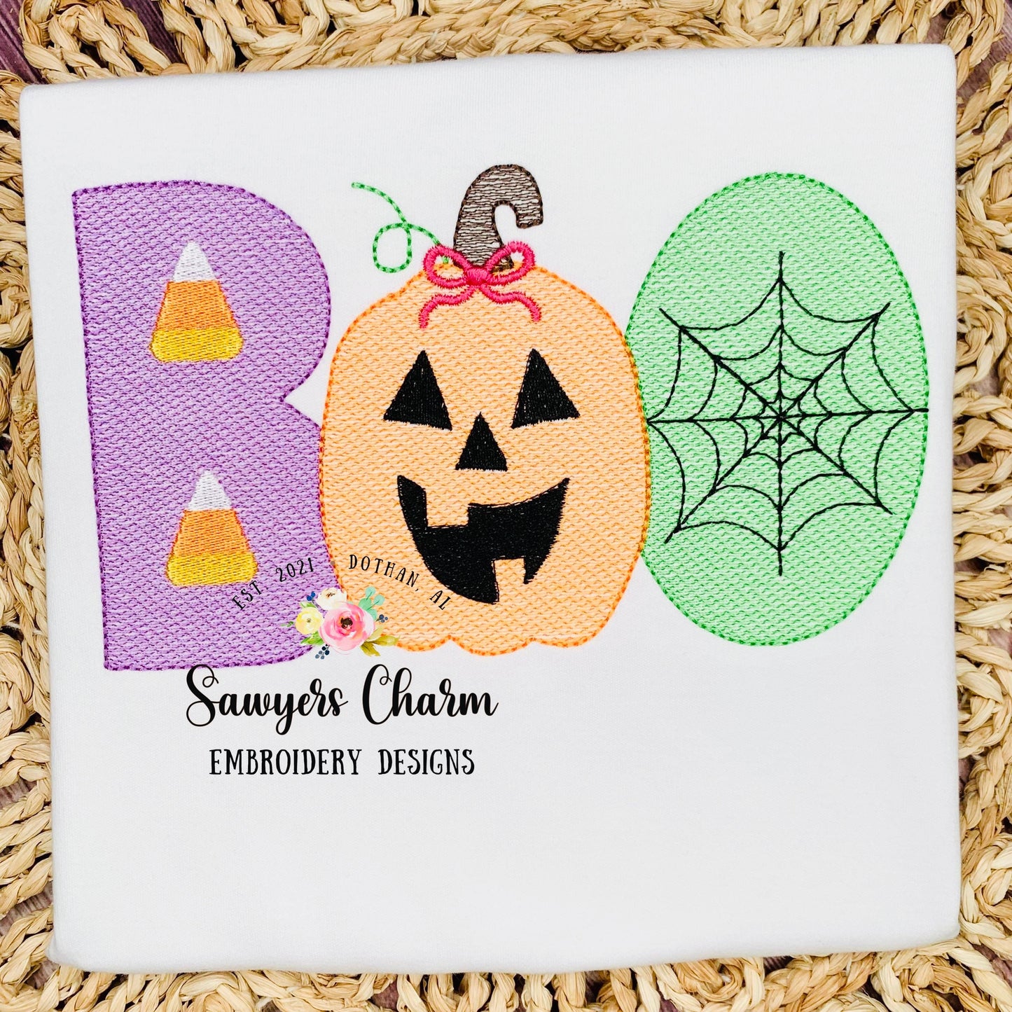 BUNDLE Halloween BOO jackolantern/candy corn/spiderweb with & without bow sketch stitch, machine embroidery design file, fall pumpkin