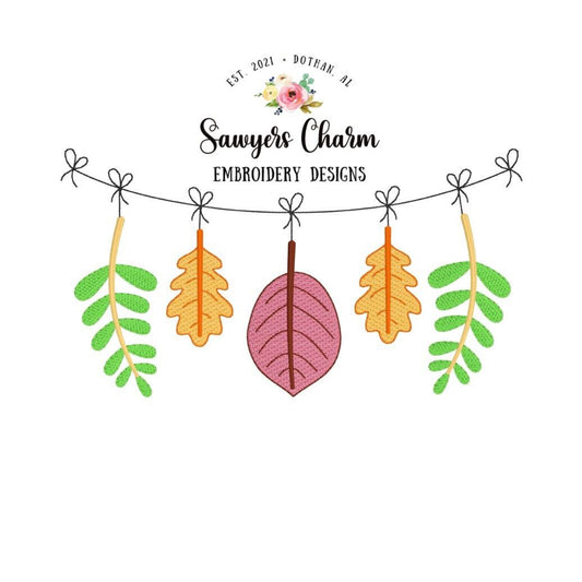 Fall leaves bunting banner, sketch stitch embroidery design file, boho, halloween, pumpkin patch, quick stitch bean stitch, thanksgiving