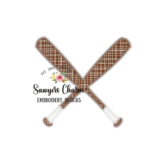 BUNDLE Baseball bats with & without bow zig zag stitch applique, machine embroidery design file, quick stitch, summer, sports, MLB, ball