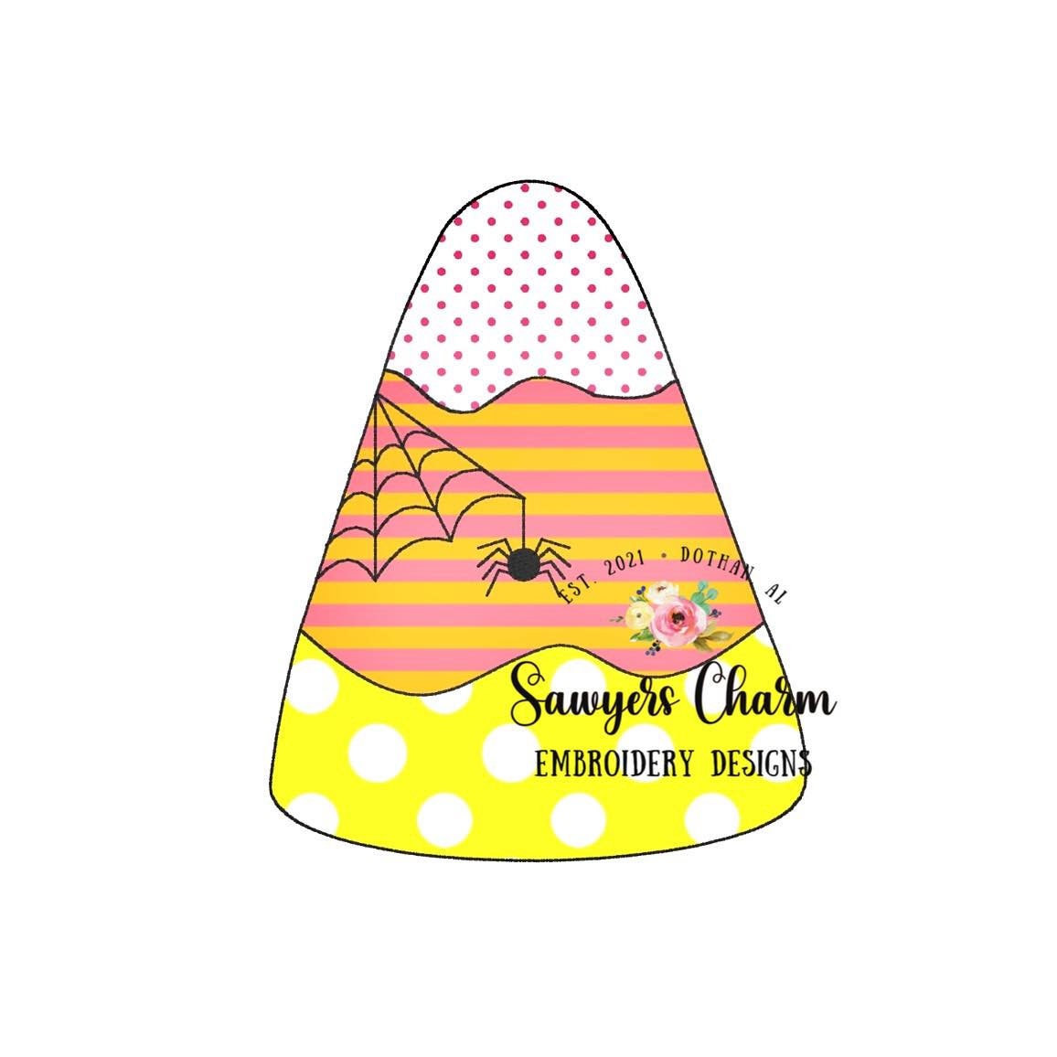 BUNDLE Candy corn spiderweb machine applique design embroidery file, bean stitch, fall pumpkin, halloween, spooky, trick or treating