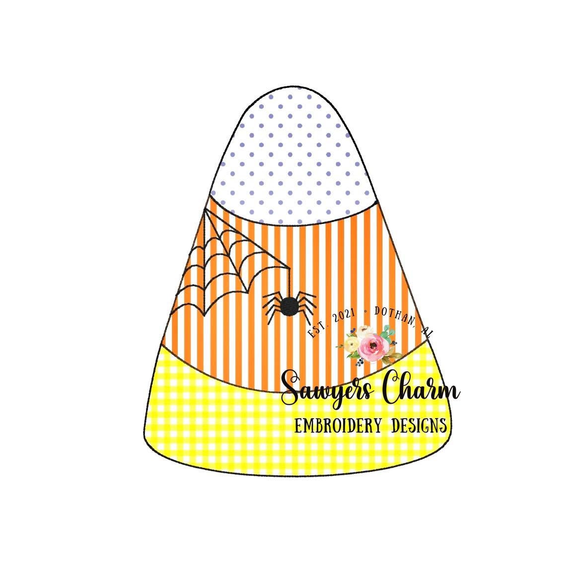 BUNDLE Candy corn spiderweb machine applique design embroidery file, bean stitch, fall pumpkin, halloween, spooky, trick or treating