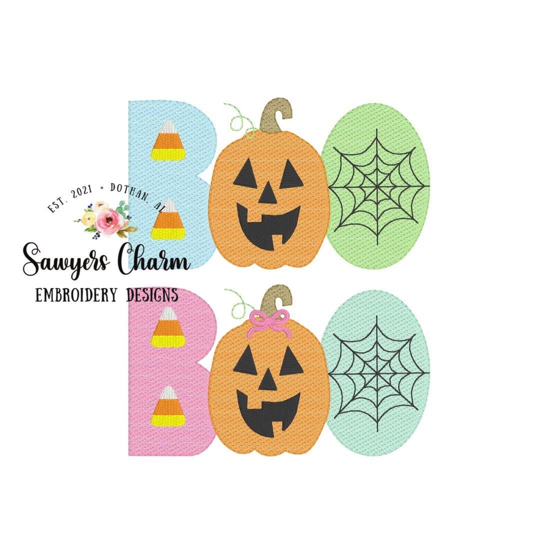 BUNDLE Halloween BOO jackolantern/candy corn/spiderweb with & without bow sketch stitch, machine embroidery design file, fall pumpkin
