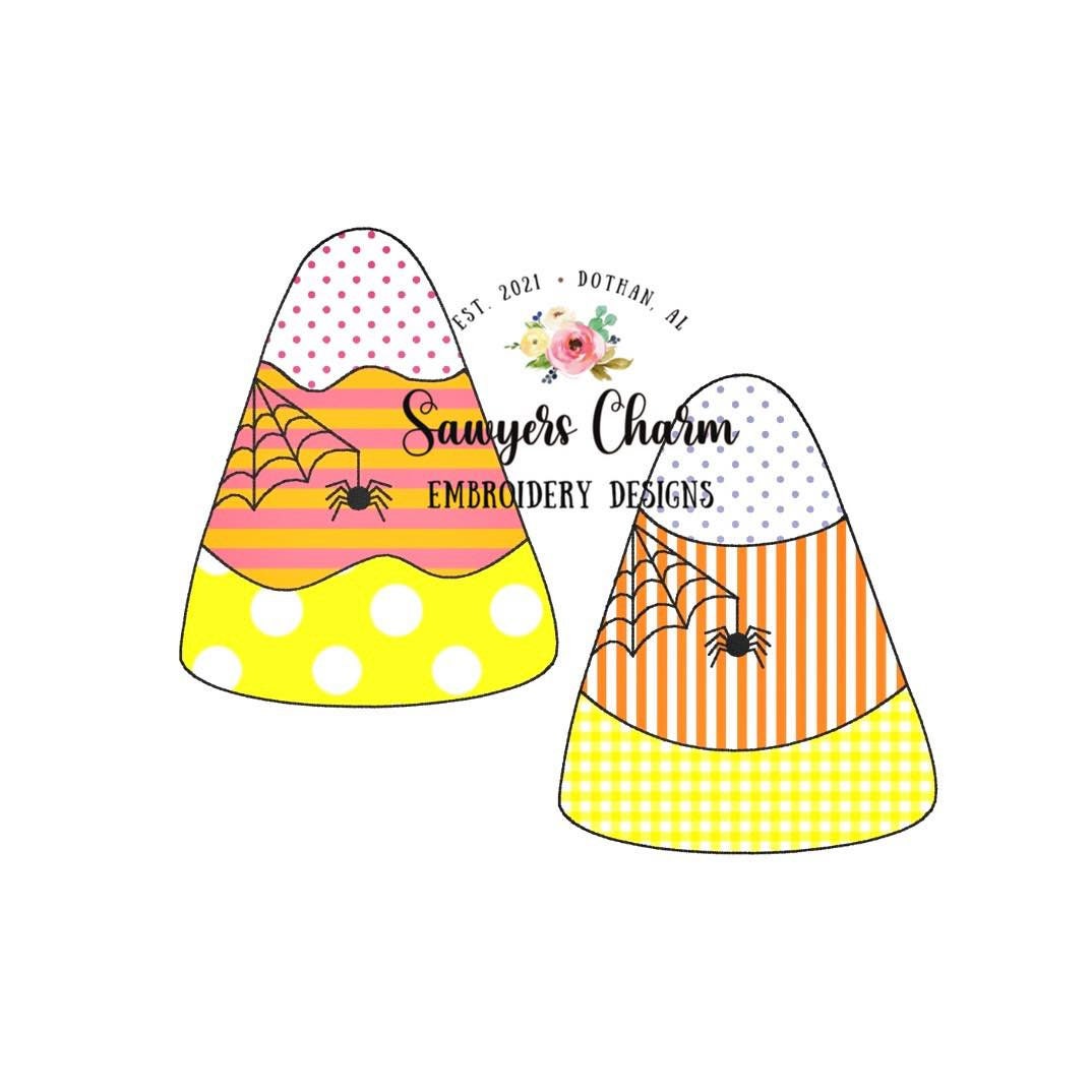 BUNDLE Candy corn spiderweb machine applique design embroidery file, bean stitch, fall pumpkin, halloween, spooky, trick or treating
