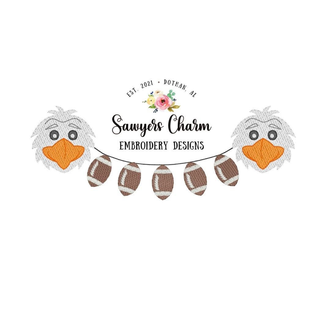 Sports Eagles mascot football bunting banner, sketch fill design embroidery file, quick stitch, bean stitch, college university, high school