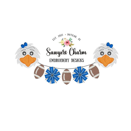 Sports Eagles mascot football pom poms/cheerleading bunting banner sketch fill design embroidery file, quick stitch, bean stitch, college