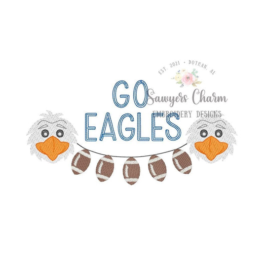 Sports Eagles mascot football bunting banner, sketch fill design embroidery file, quick stitch, bean stitch, college university, high school