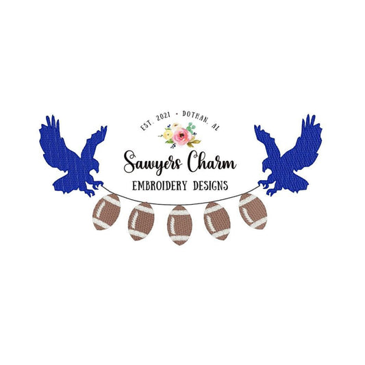Flying Eagle mascot Sports football bunting banner sketch fill embroidery design file, quick stitch, bean stitch, college university, school