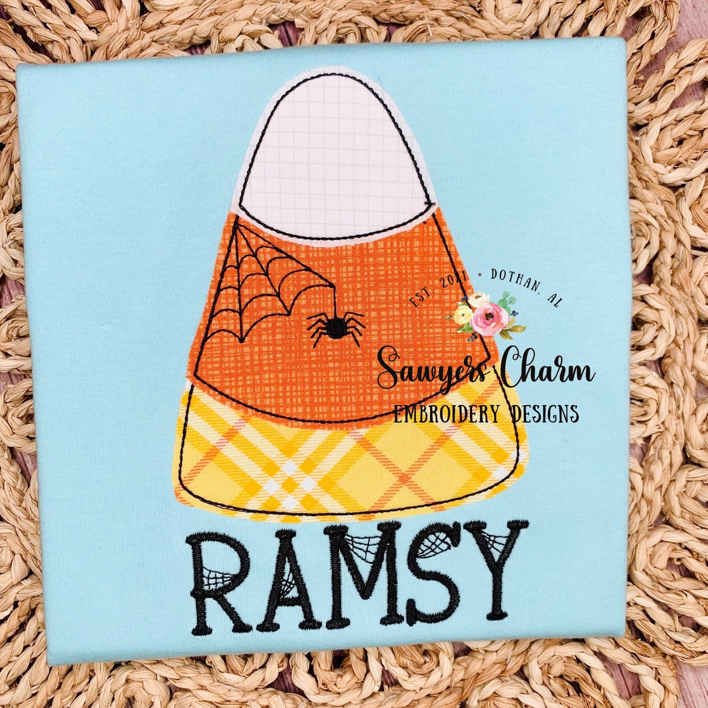 BUNDLE Candy corn spiderweb machine applique design embroidery file, bean stitch, fall pumpkin, halloween, spooky, trick or treating
