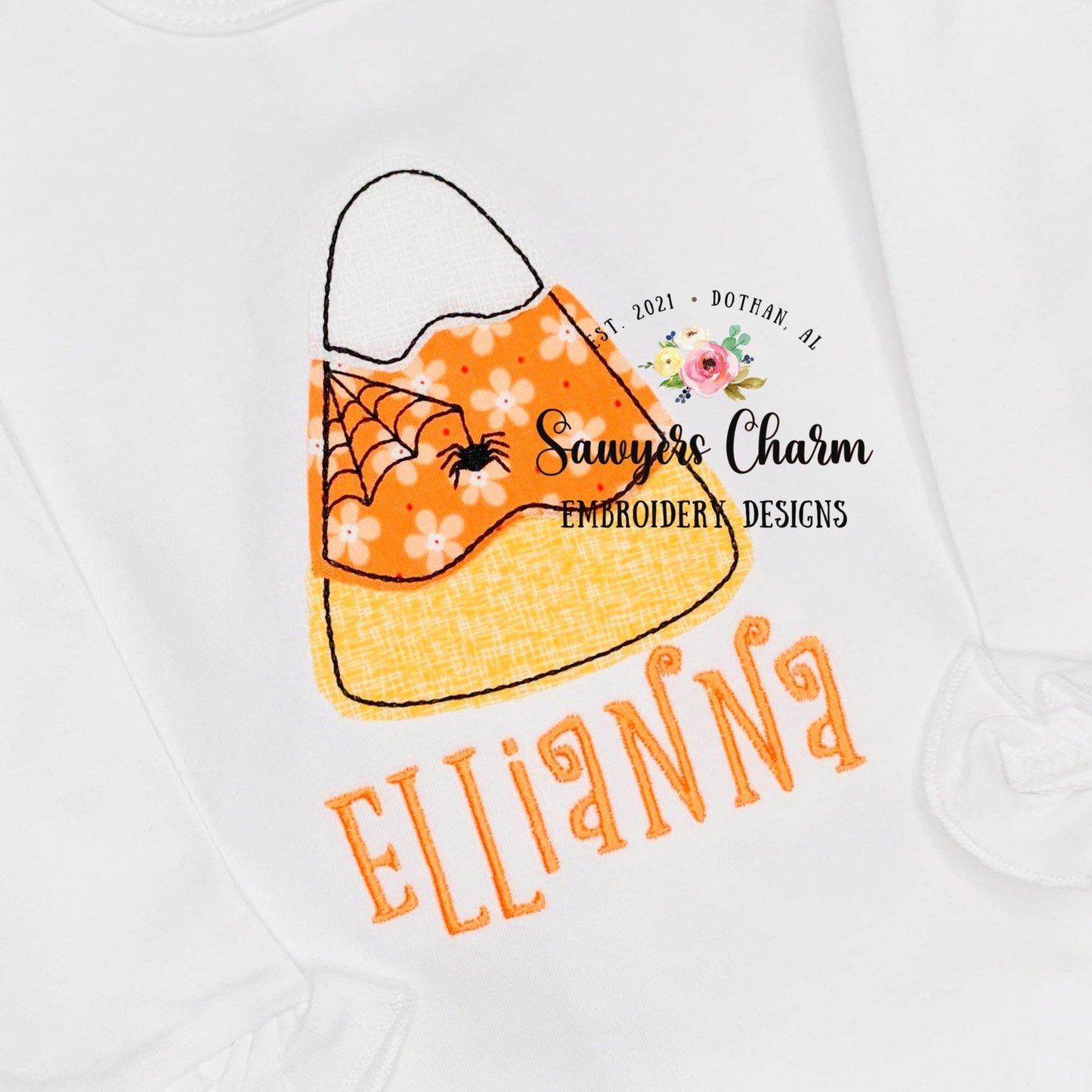BUNDLE Candy corn spiderweb machine applique design embroidery file, bean stitch, fall pumpkin, halloween, spooky, trick or treating