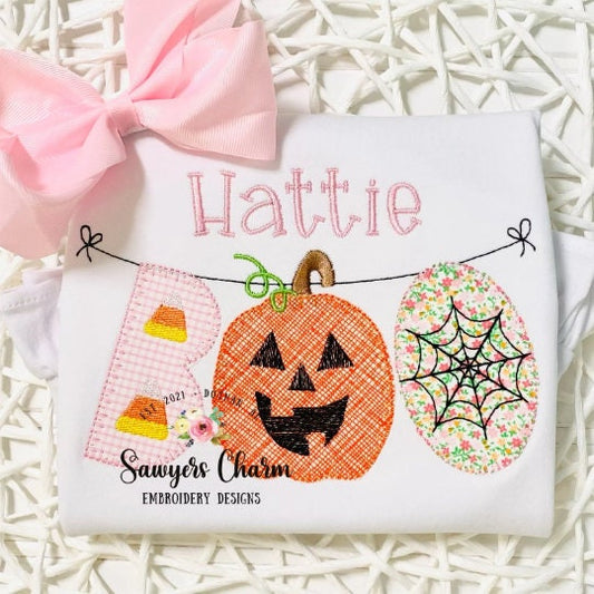 BUNDLE Halloween BOO jackolantern/candy corn/spiderweb blanket stitch bunting banner machine applique embroidery design file, pumpkin patch
