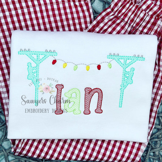 Christmas lights lineman bunting banner sketch stitch machine embroidery design file, quick stitch, holidays, bean stitch