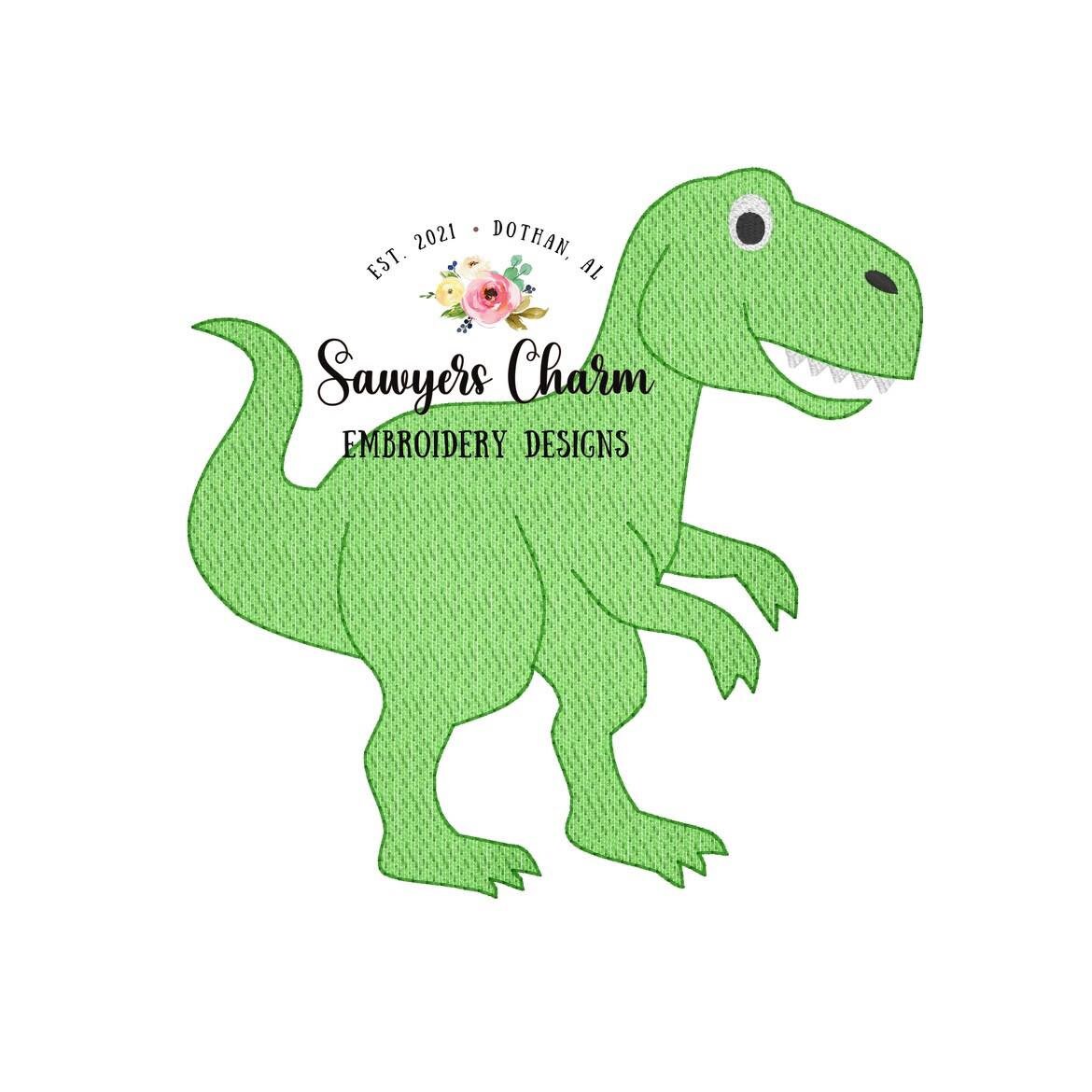 T-Rex sketch stitch machine embroidery design file, quick stitch, tyrannosaurus rex dinosaur dino, prehistoric, roar, rawr
