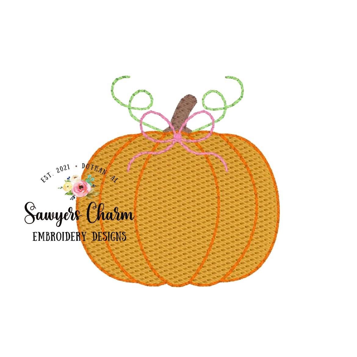 BUNDLE Shadow work mini pumpkin with & without bow, heirloom, sketch stitch embroidery design file, fall leaves, pumpkin patch, quick stitch