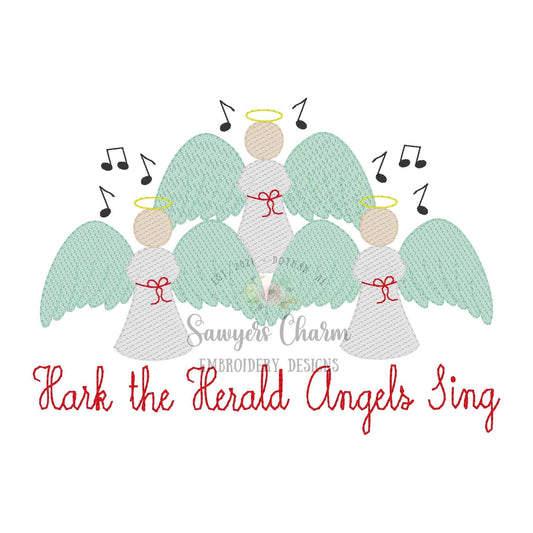 Christmas angels trio sketch stitch machine embroidery design file, bean stitch details, happy holidays, Merry Christmas, quick stitch