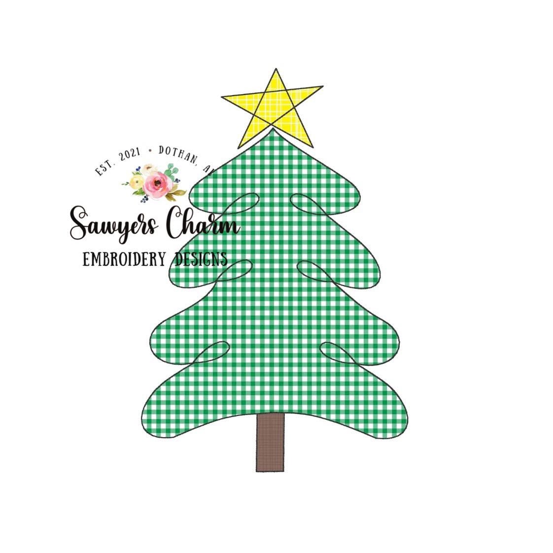 BUNDLE Christmas tree with bow & star, scribble bean stitch applique machine embroidery design file, quick stitch, holidays, boho woodland