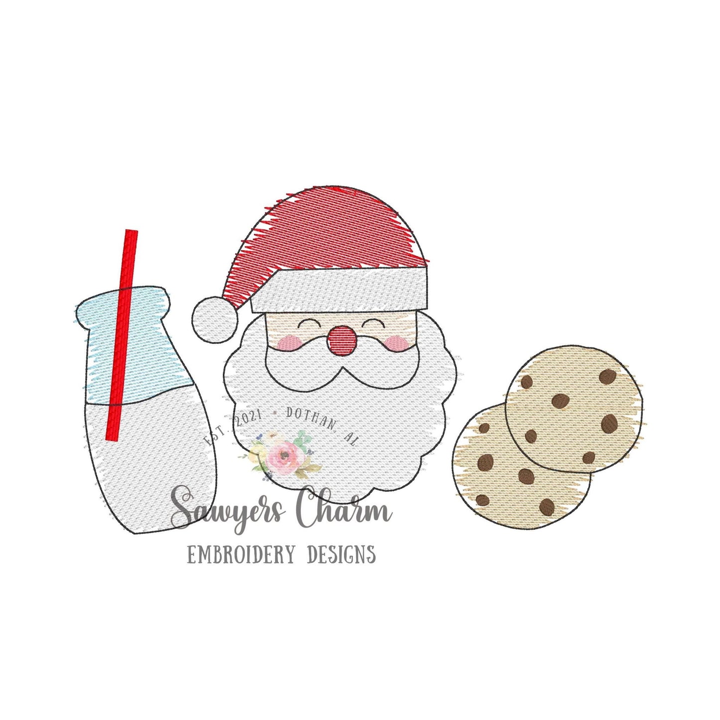 Santa Claus milk & cookies sketch stitch trio machine embroidery file, quick stitch, bean stitch, happy holidays, st. nick, Merry Christmas