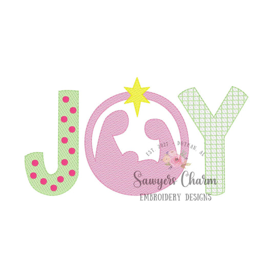 Christmas/holiday JOY nativity decorative sketch stitch, machine embroidery design file, quick stitch, Baby Jesus, Joy to the World