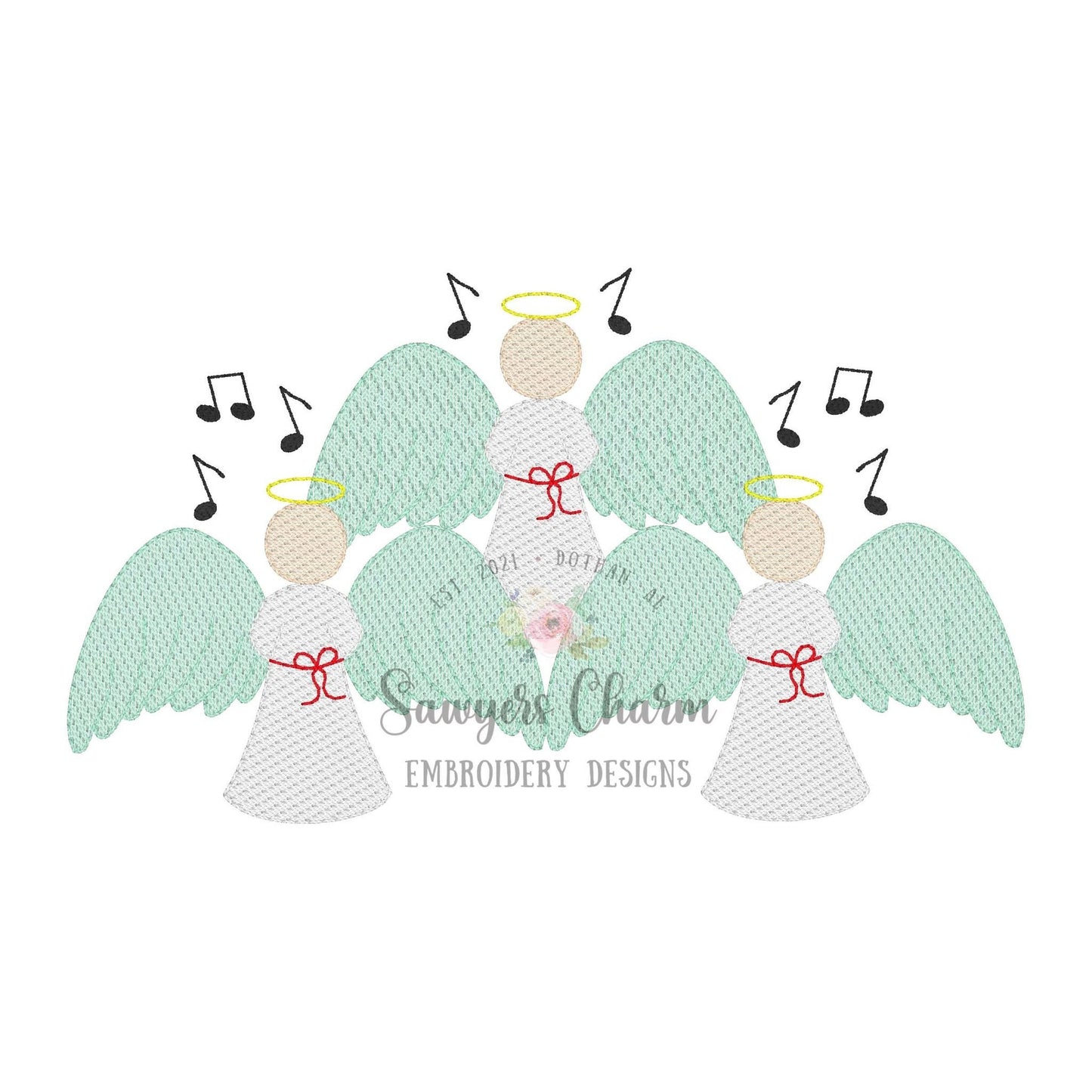 Christmas angels trio sketch stitch machine embroidery design file, bean stitch details, happy holidays, Merry Christmas, quick stitch