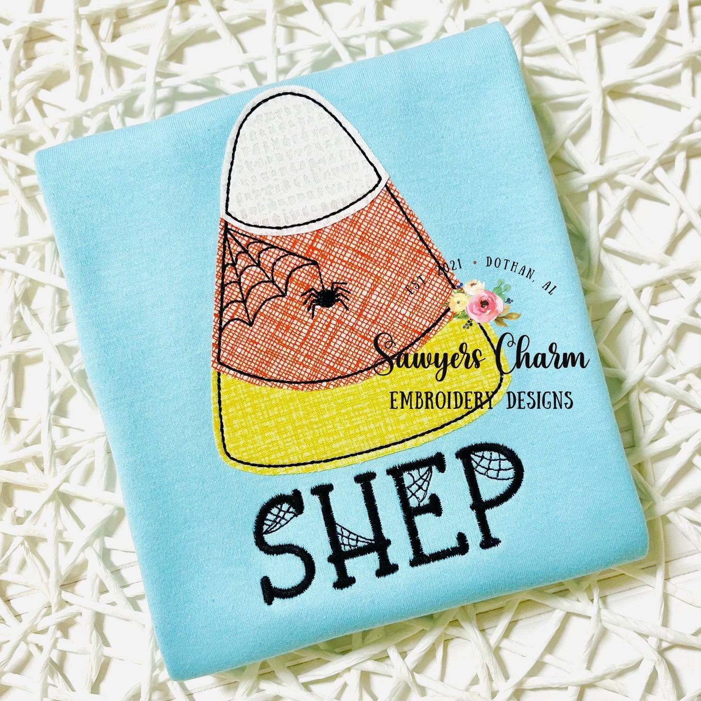 BUNDLE Candy corn spiderweb machine applique design embroidery file, bean stitch, fall pumpkin, halloween, spooky, trick or treating