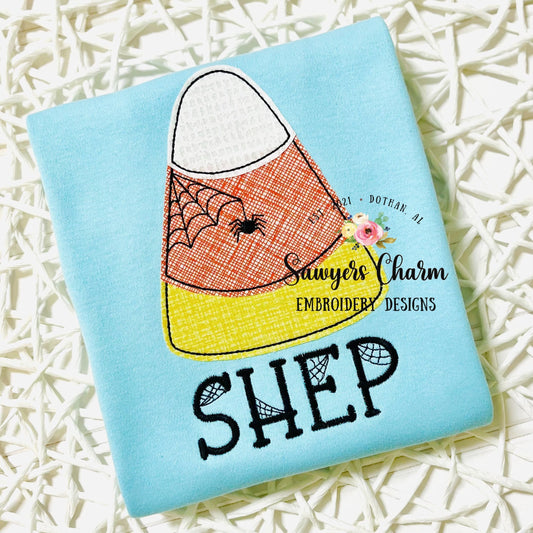 BUNDLE Candy corn spiderweb machine applique design embroidery file, bean stitch, fall pumpkin, halloween, spooky, trick or treating