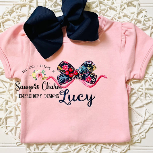Applique bow machine embroidery design file, quick stitch, bean stitch, vintage stitch, satin stitch for girls