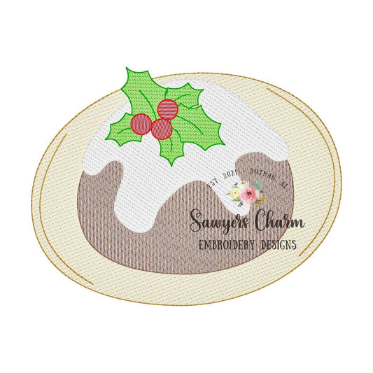 Christmas figgy pudding sketch stitch machine embroidery design file, bean stitch details, happy holidays, Merry Christmas, quick stitch