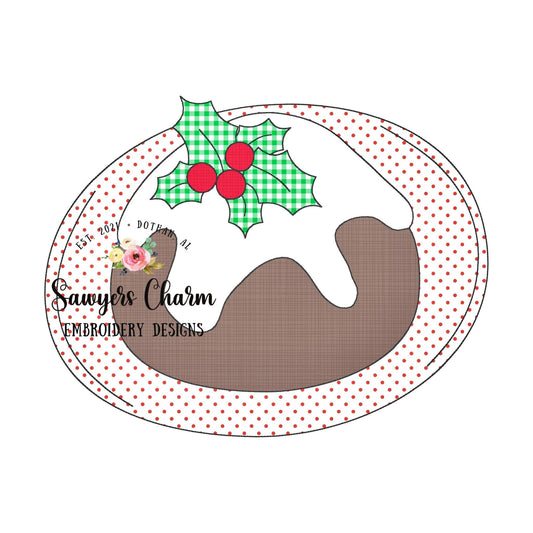 Christmas figgy pudding bean stitch machine applique embroidery design file, happy holidays, We wish you a Merry Christmas, quick stitch