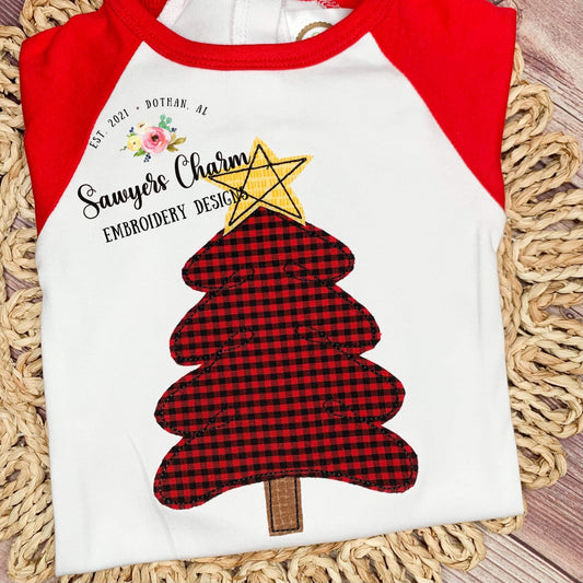 BUNDLE Christmas tree with bow & star, scribble bean stitch applique machine embroidery design file, quick stitch, holidays, boho woodland