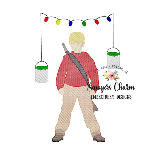Kevin paint cans Christmas lights sketch stitch machine embroidery design file, bean stitch, happy holidays, quick stitch, home, BB gun