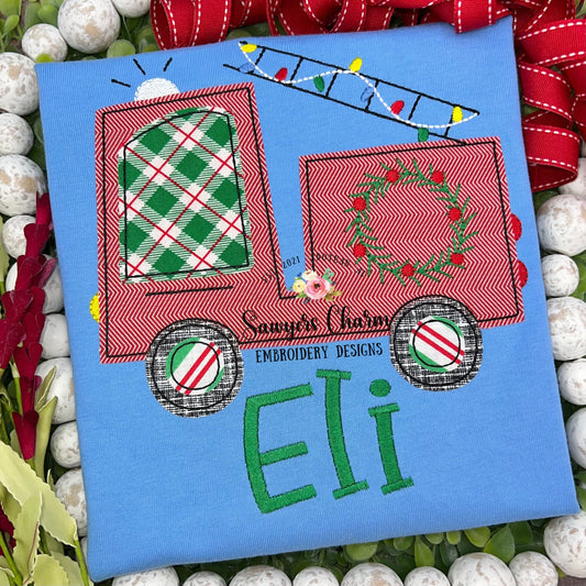 BUNDLE Christmas lights Firetruck zigzag & bean stitch machine applique embroidery file, happy holidays, Merry Christmas, wreath, holly