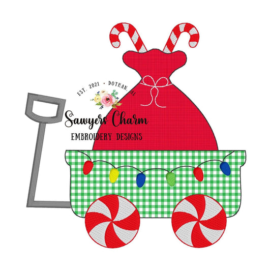 BUNDLE Christmas wagon zigzag & bean stitch machine applique embroidery file, happy holidays, Merry Christmas, Santa sack, candy cane lights