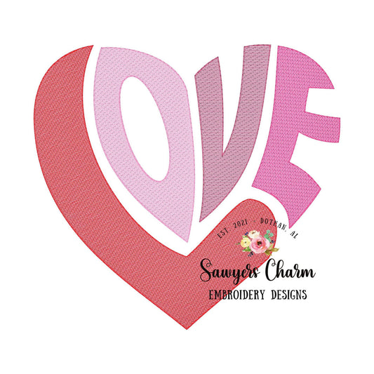 Retro LOVE heart chunky sketch stitch machine embroidery design file, Valentine's Day, love, vintage, quick stitch, hugs and kisses