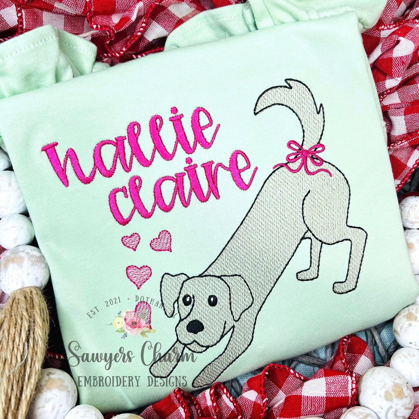 BUNDLE Valentine dog with hearts, with and without bow, sketch stitch machine embroidery design file, quick stitch, love, XOXO puppy