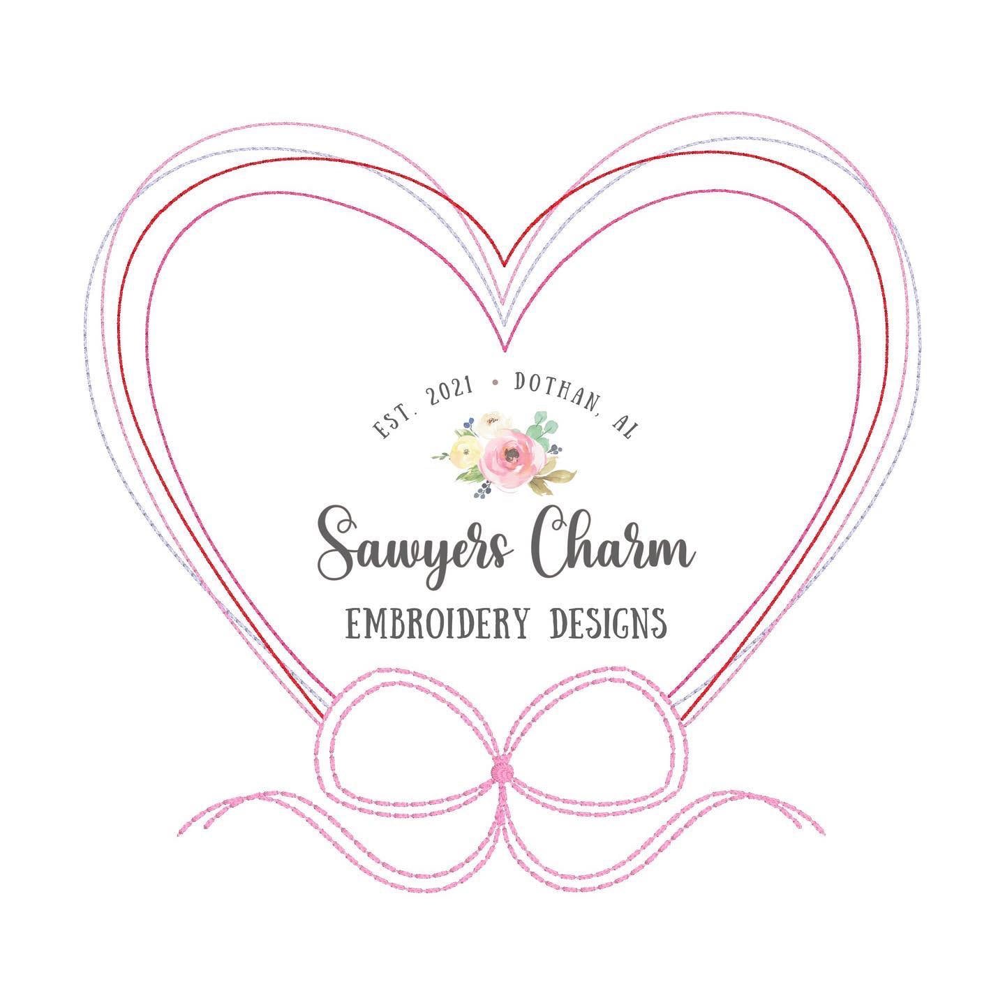 Valentine's Day hearts with bow monogram frame, bean stitch machine embroidery design file, quick stitch, love XOXO