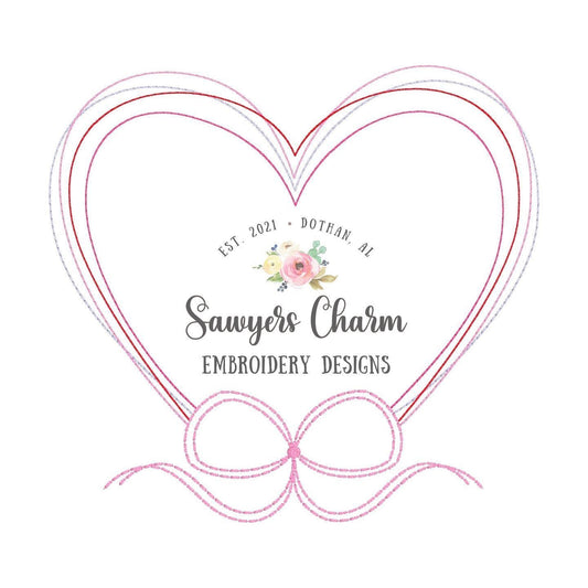 Valentine's Day hearts with bow monogram frame, bean stitch machine embroidery design file, quick stitch, love XOXO