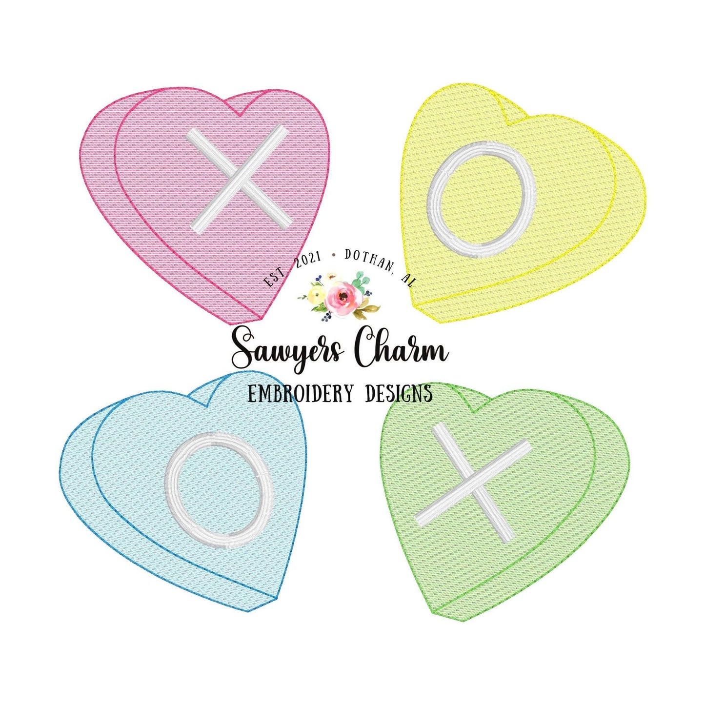 Valentine's Day conversation candy hearts sketch stitch machine embroidery design file, quick stitch, bean stitch, love, XOXO, hugs & kisses