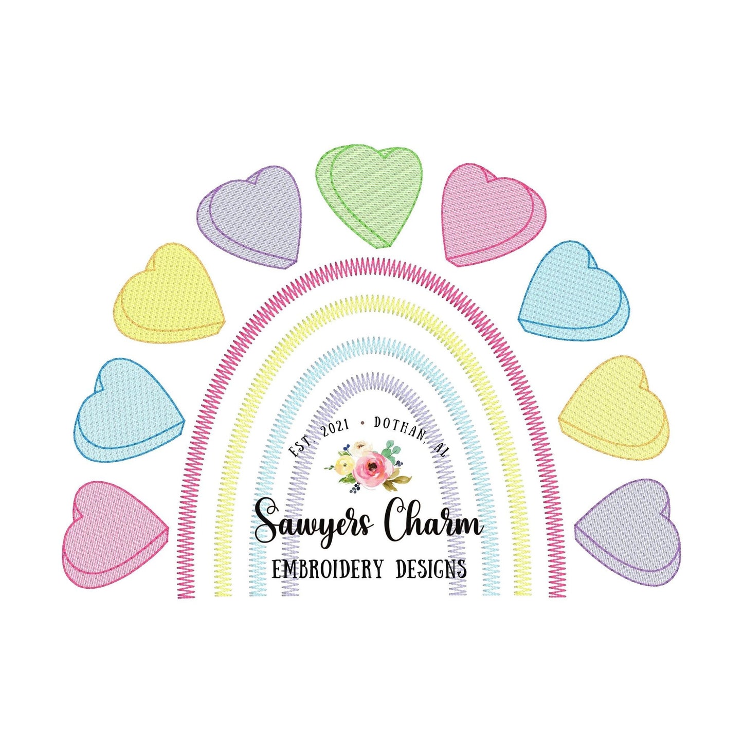 Valentine's Day conversation candy hearts rainbow sketch stitch machine embroidery design file, quick stitch, bean stitch, love, XOXO