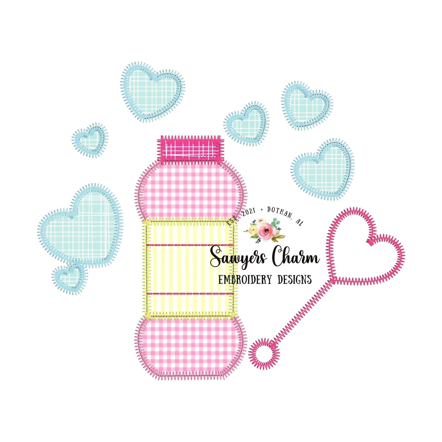 BUNDLE Valentine's Day bubble blowing hearts, bean and zigzag stitch machine applique embroidery design file, quick stitch, love, XOXO