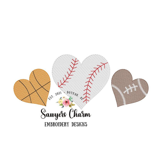 Build your own sports heart shaped balls sketch stitch machine embroidery design file, golf, football, basketball, baseball, soccer