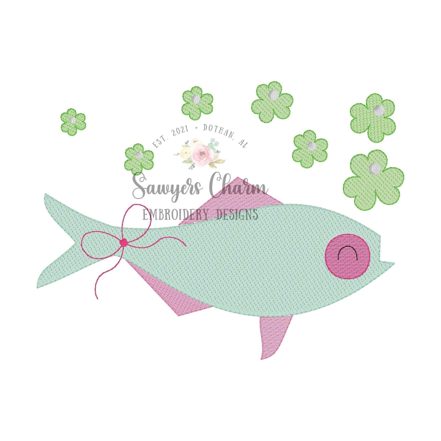 BUNDLE Fish shamrock bubbles with & without bow sketch stitch machine embroidery design file, bean stitch, fishing, St. Patrick's day clover