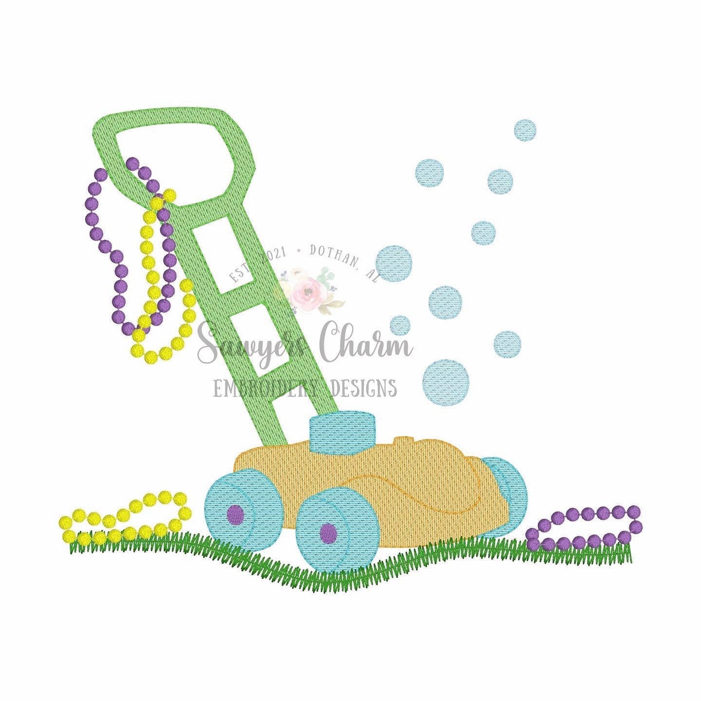 Mardi Gras toy bubble mower & beads sketch stitch machine embroidery design file, quick stitch, beans stitch, good times roll, necklace