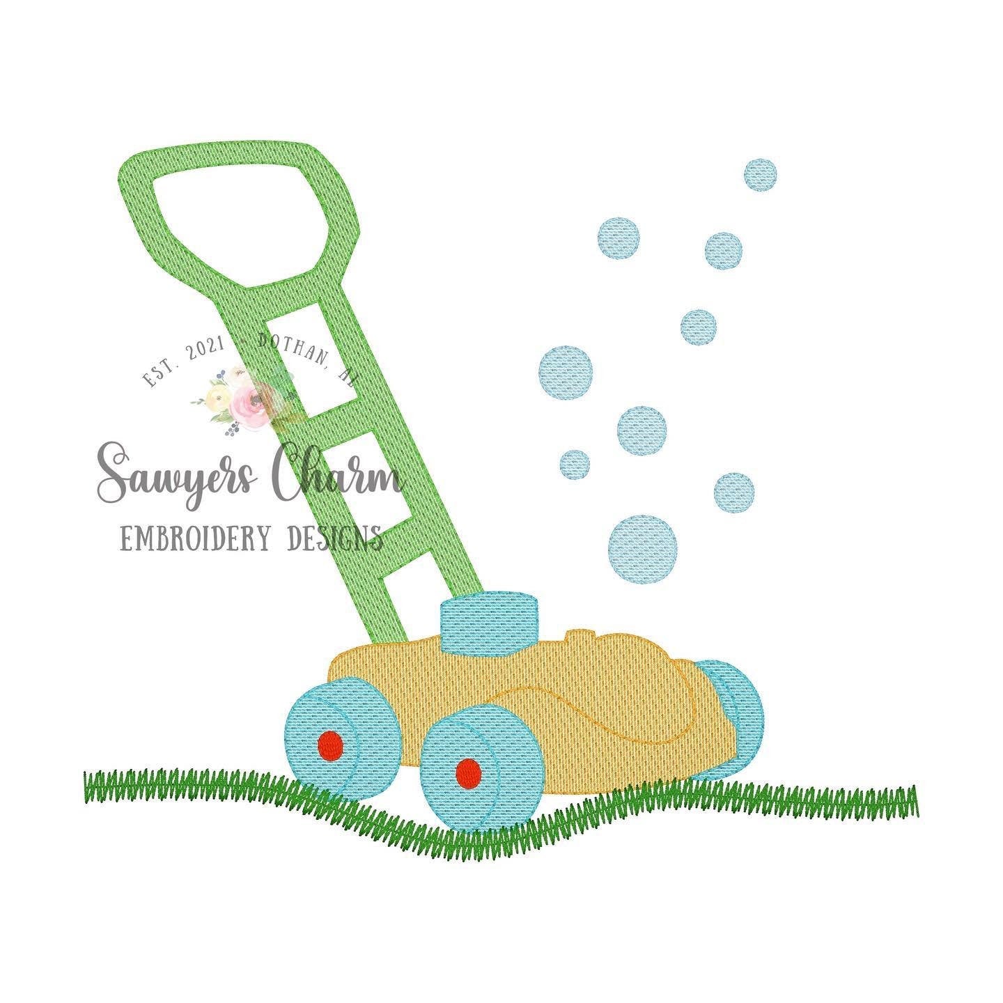 BUNDLE Toy bubble mower sketch stitch machine embroidery design file, quick stitch, all 6 designs included, grass outdoor play spring summer
