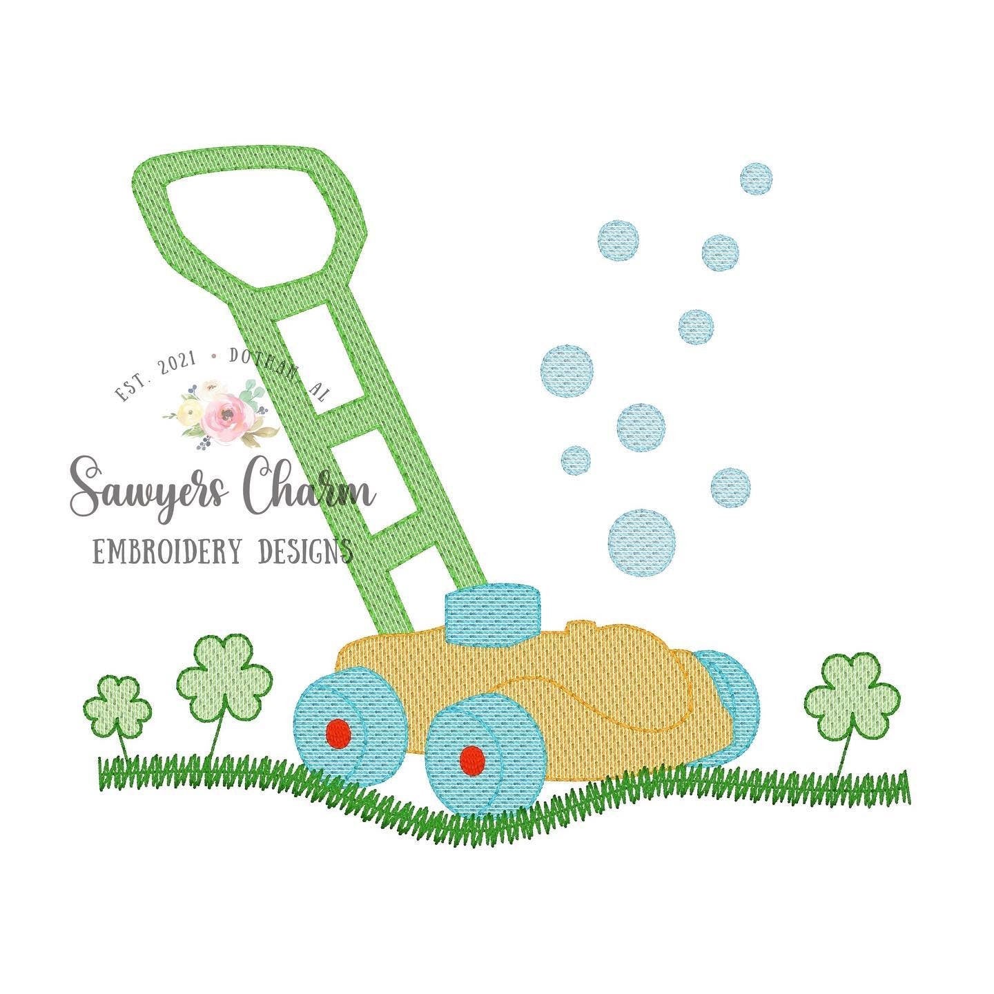 BUNDLE Toy bubble mower sketch stitch machine embroidery design file, quick stitch, all 6 designs included, grass outdoor play spring summer